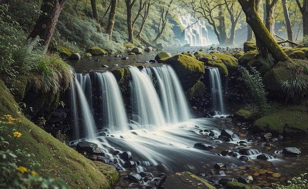 A beautiful waterfall in a green nature