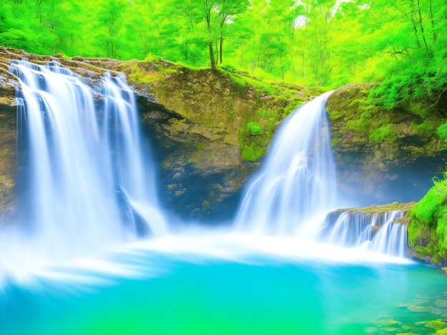 Сгенерированный искусственный интеллект красивый пейзаж водопада