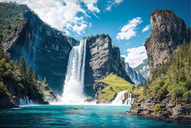 Beautiful waterfall landscape in the morning