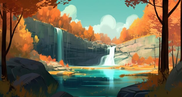 beautiful of waterfall landscape painting background