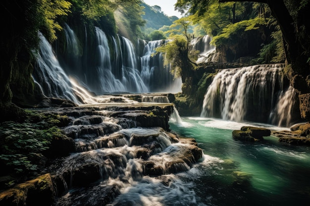 Красивый водопад, мирный пейзаж, профессиональная фотография.