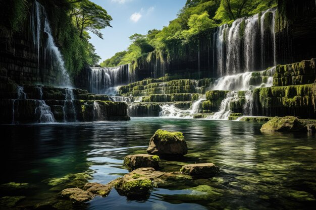 Красивый водопад, мирный пейзаж, профессиональная фотография.