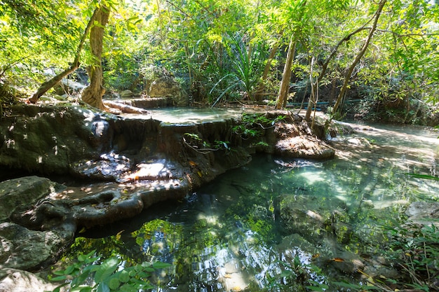 Beautiful waterfall in rainforest, Kanchanaburi province, Southeast asia, Thailand