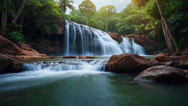 열대 우림 의 아름다운 폭포 자연 배경