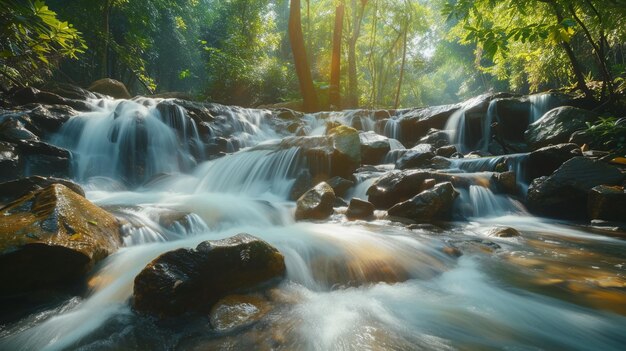 Beautiful waterfall in tropical forest river