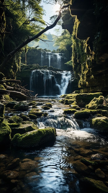 透き通った水が流れる美しい滝