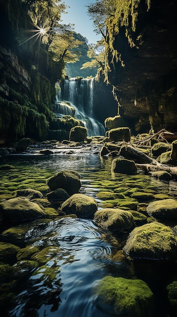 A beautiful waterfall with clear water