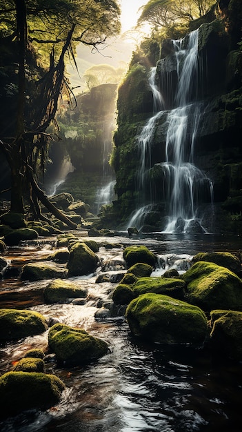 a beautiful waterfall with clear water