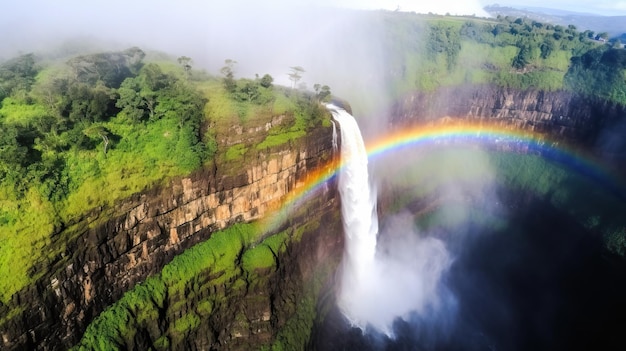 красивый водопад с радугой