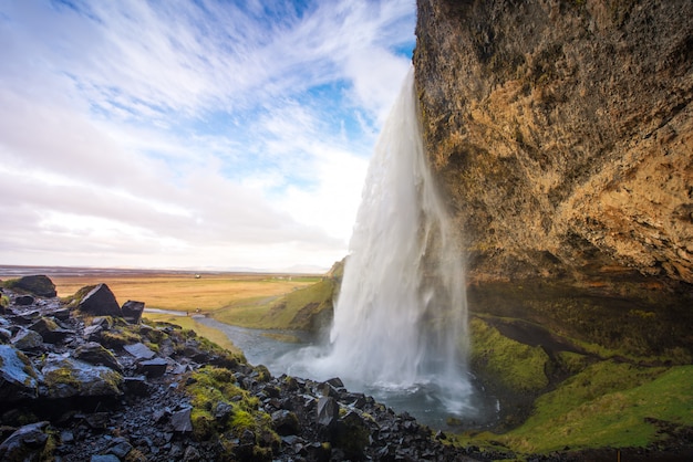 Beautiful waterfalls in Iceland with cloudy day