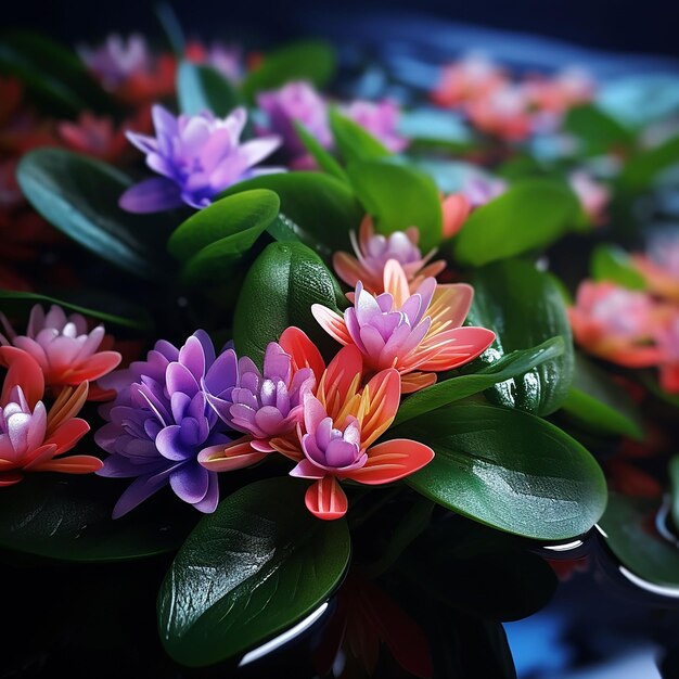 水の表面に麗な水蓮花や蓮の花が生じた