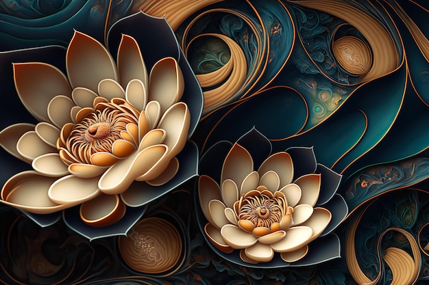 Beautiful waterlily or lotus flowers abstract background generative ai