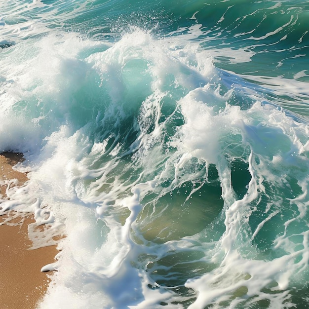 Beautiful wave crashing onto beach with hyperrealistic details
