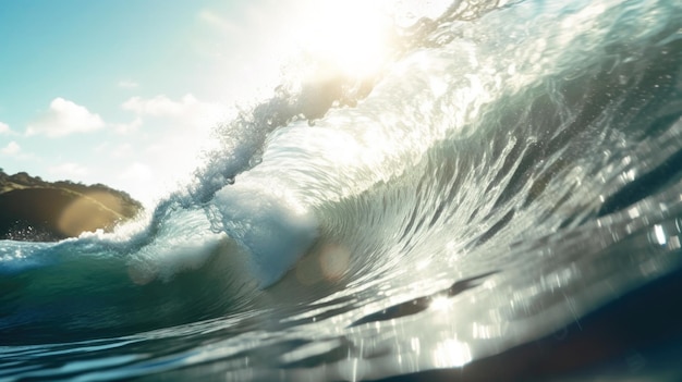 Beautiful wave with a sunset