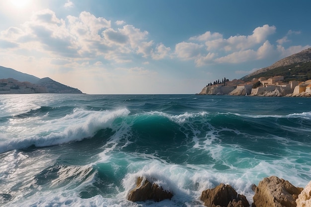 Beautiful waves on the surface of the sea captured in dubrovnik province