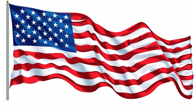 A beautiful waving American flag The flag is blowing in the wind and has a detailed realistic texture The colors are vibrant and bright