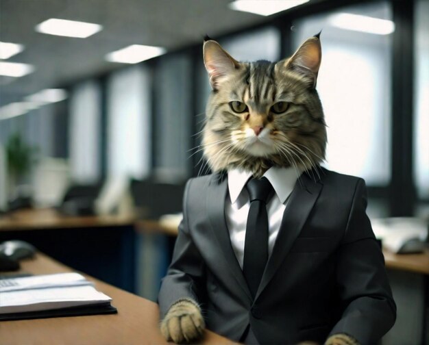 Photo beautiful wearing a suit cat in luxurious office room ultrareal 8k