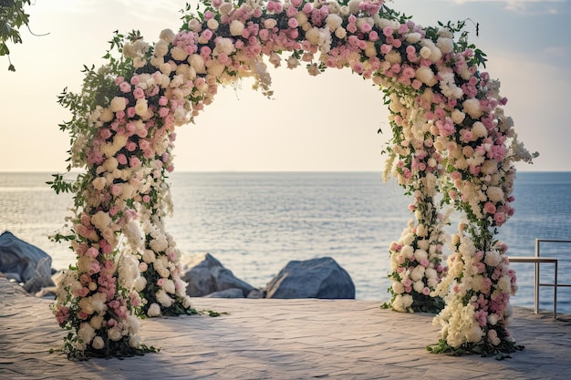 Beautiful wedding arch decorated with fresh flowers