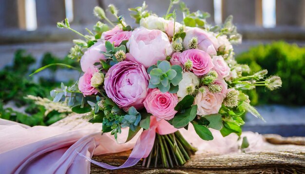 Beautiful wedding bouquet of flowers floral arrangement for bride