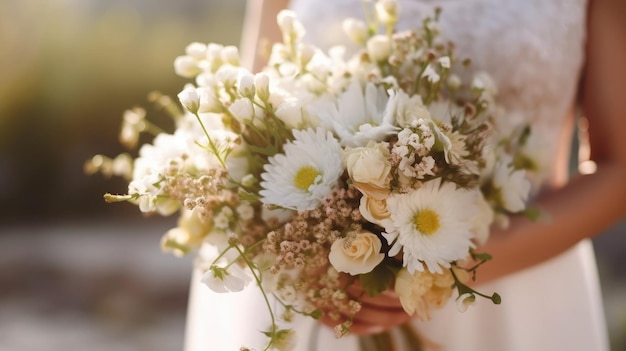 beautiful wedding bouquet in hands of bride