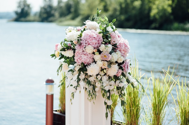 Beautiful wedding bouquet in the park