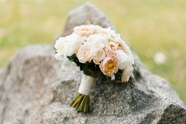 A beautiful wedding bouquet of peony roses, peonies