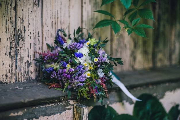 Beautiful wedding bouquet with many colorful flowers