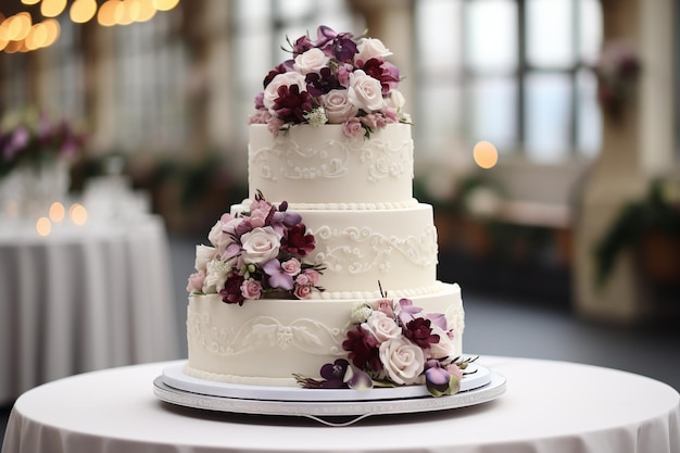 Beautiful wedding cake decorated with flowers