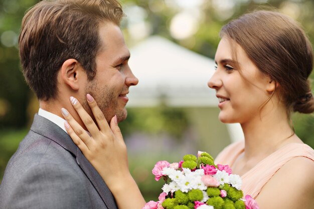 beautiful wedding couple enjoying wedding