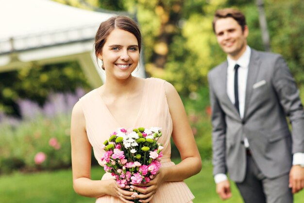 beautiful wedding couple enjoying wedding