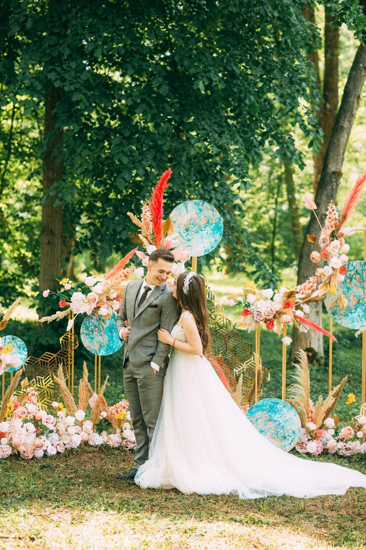 美しい結婚式のカップル