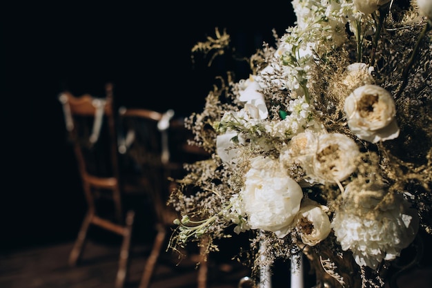 Beautiful wedding decor in rustic and boho style in the restaurant