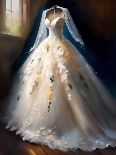 Wedding Dress Clipart in Oil Painting Style: High-Res Vector & 4K – IMAGELLA