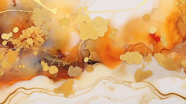 Beautiful wedding golden alcohol ink template Generative AI