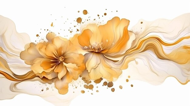 Beautiful wedding golden alcohol ink on white isolate Generative AI