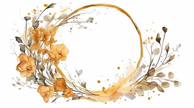 Beautiful wedding and golden alcohol ink with floral Generative AI