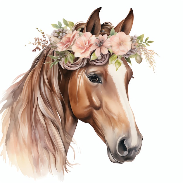 beautiful wedding horse in a boho style clipart illustration