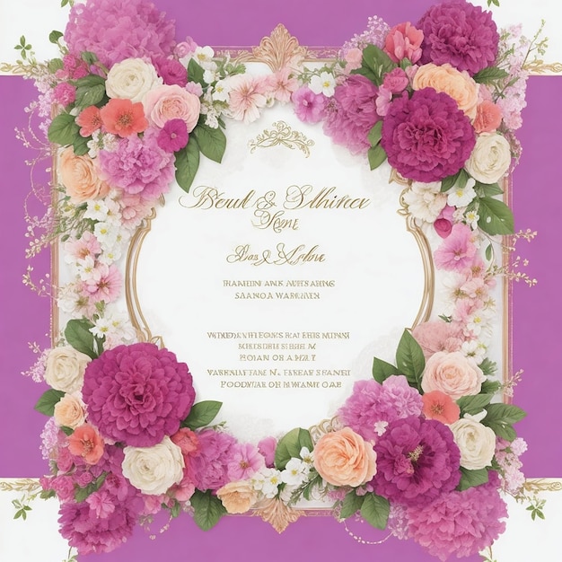 A beautiful wedding invitation card with floral frame rec color