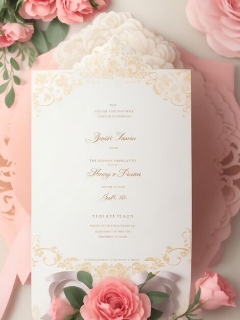 Photo beautiful wedding invitation with hand drawn pink rose design