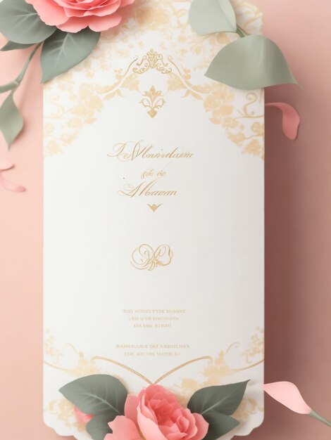 Photo beautiful wedding invitation with hand drawn pink rose design