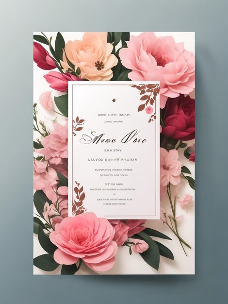 Beautiful wedding invitation with hand drawn pink rose design