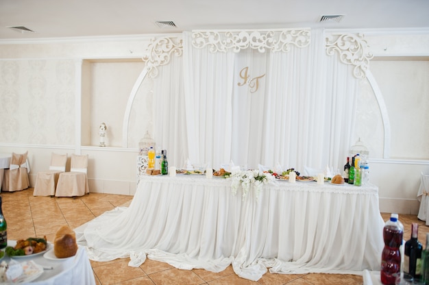 Beautiful wedding set decoration in the restaurant.