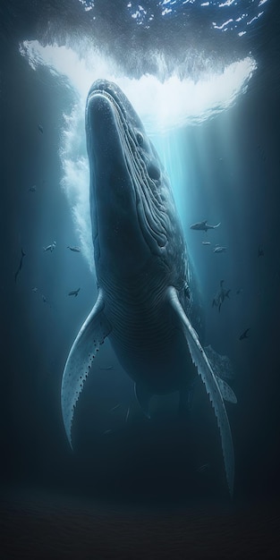 Beautiful whale under the depth of sea generative AI