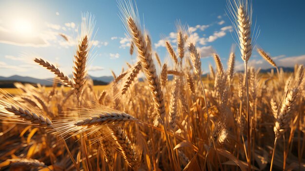 Foto bellissimo sfondo di campo di grano ia generativa