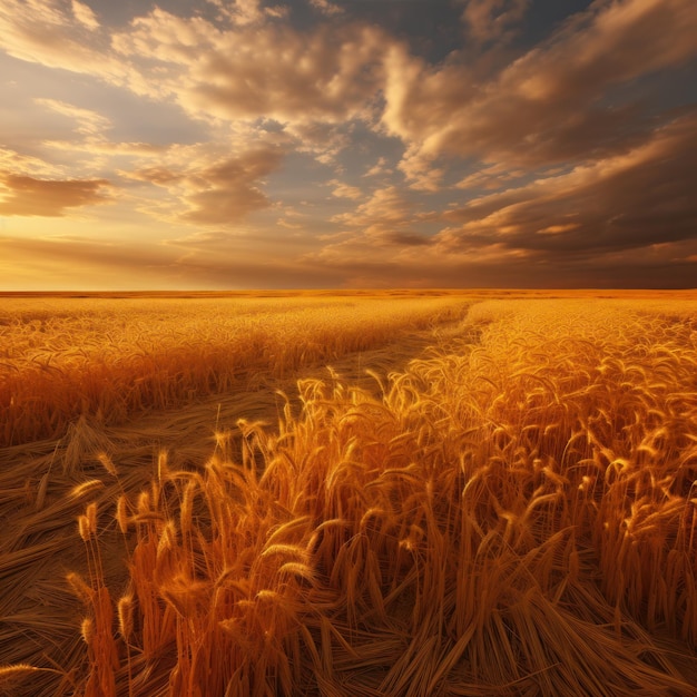 Photo a beautiful wheat field at sunset summer harvest