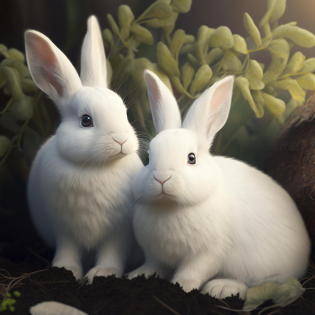 Beautiful White animal rabbits forst pictures Generative AI