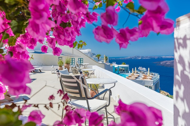 Beautiful white architecture on Santorini island Greece Beautiful summer landscape sea view