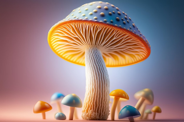 Beautiful white and blue mushroom isolated on a pastel background Generated by AI
