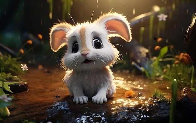 A beautiful white bunny with brown eyes looking wet Generative Ai