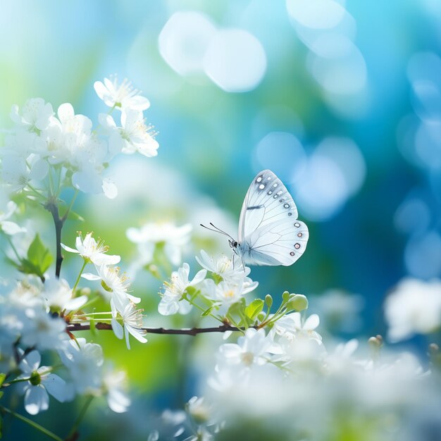 Photo beautiful white butterfly on a flower fresh spring morning on nature